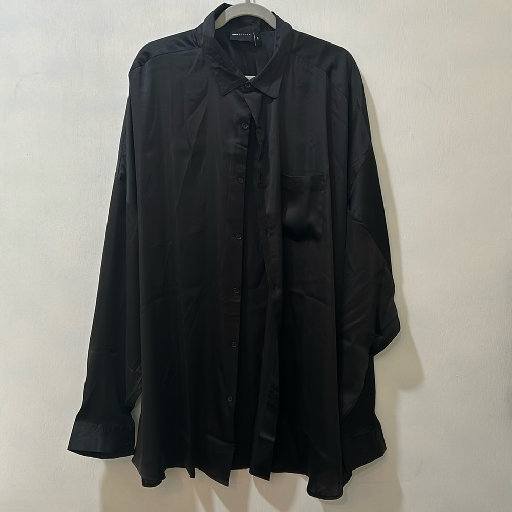 ASOS DESING BUTTON UP DRESS SHIRT BLACK LONG SLEEVE MEN Sz 3XL